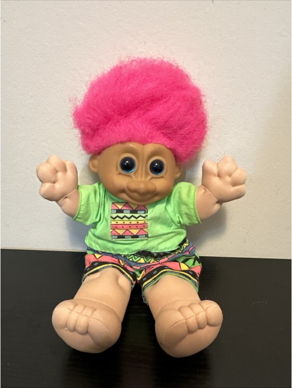 Vintage Russ 10" Plush Troll Kidz 1980s Neon Clothing Surfing Pink Hair 80s